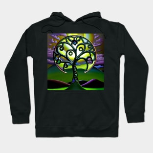 Celtic Stained Glass Tree of Life with Purple Clouds Hoodie